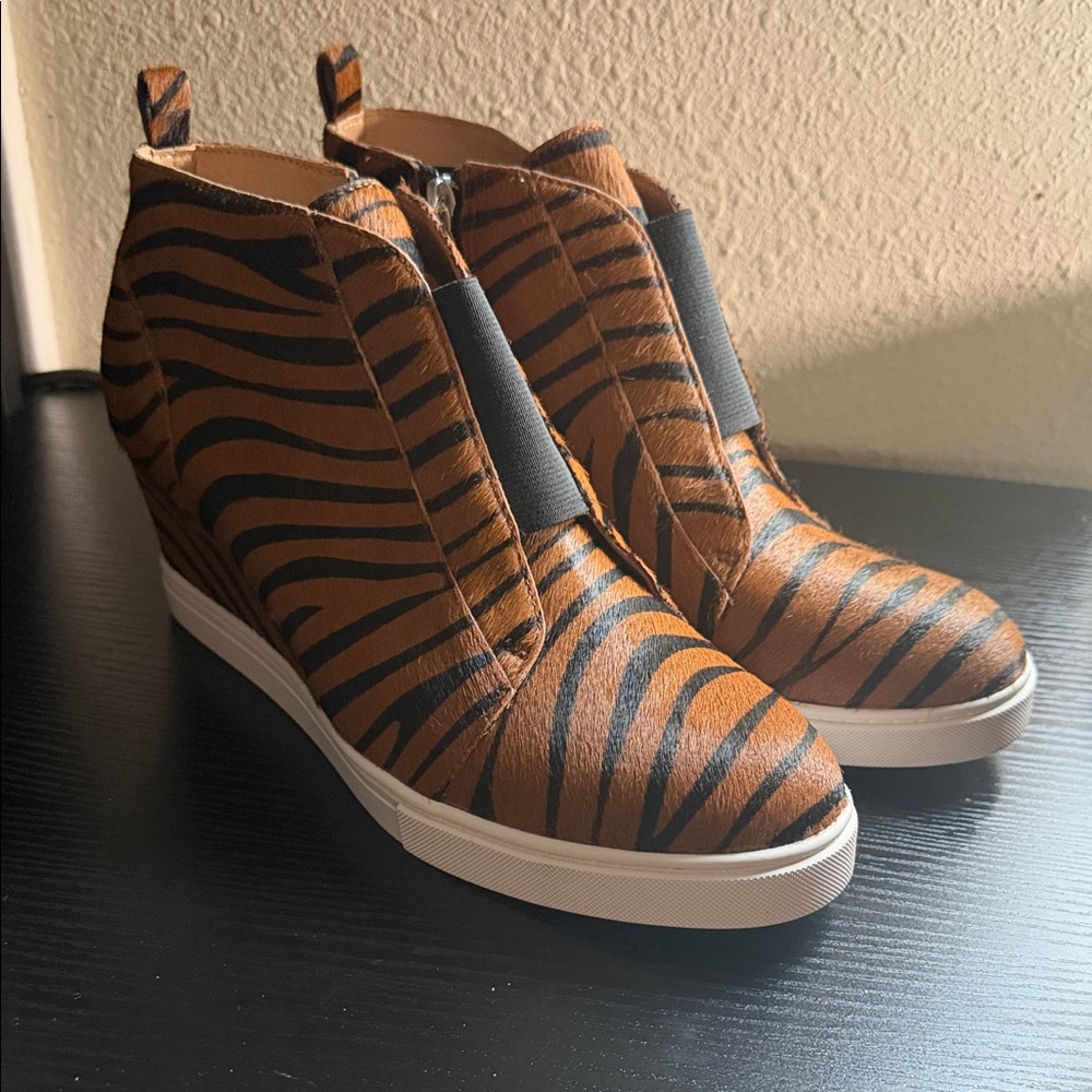 Paolo Brown Tiger Stripe Wedge Sneakers